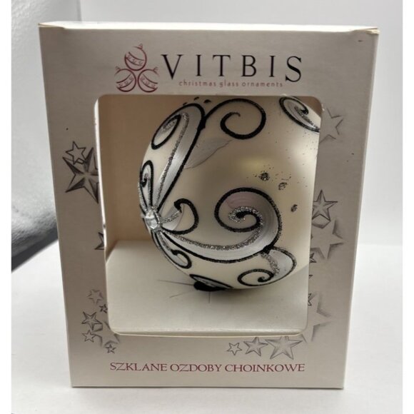 Vitbis Handmade Glass Ornament 10 CM Made in Poland White Black - Picture 1 of 10